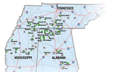 CB&S Bank Footprint map of locations